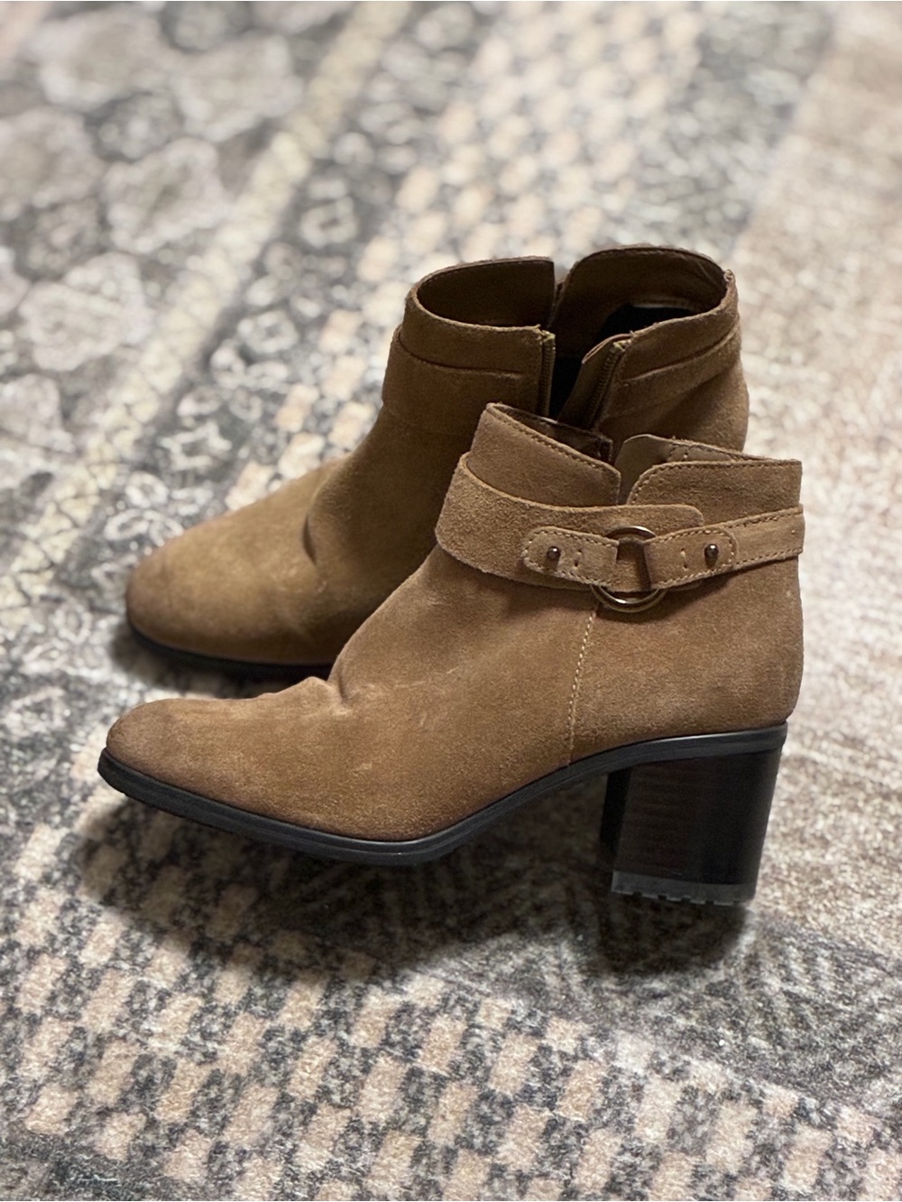 Naturalizer Tan Suede Ankle Booties with Buckle